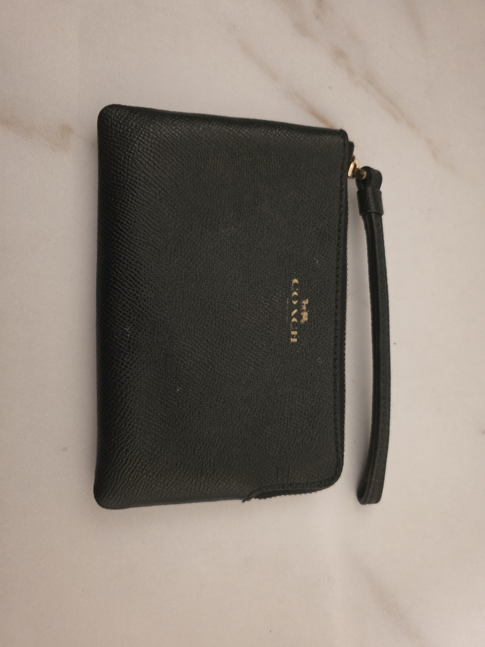 Coach Black Leather Wristlet with Gold Logo
